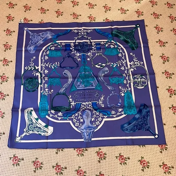 Hermes Accessories Hermes Carre Twill Etriers Scarf In Blue